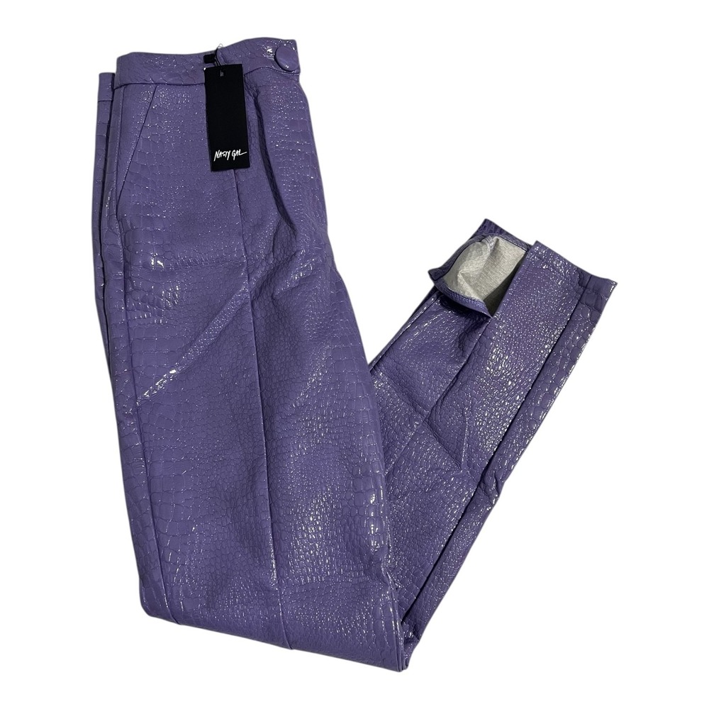 Nasty Gal Purple Croc Embossed Faux Leather Pants High Waist Y2K Size‎ 6 NWT
